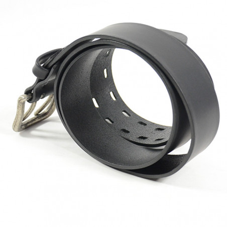 Ceinture Boucle Double Ardillon Cuir Homme Faune Noir DOS