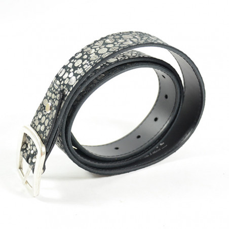 Ceinture Faune Cuir Femme Disco Noir Argent cote