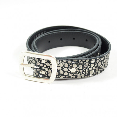 Ceinture Faune Cuir Femme Disco Noir Argent face