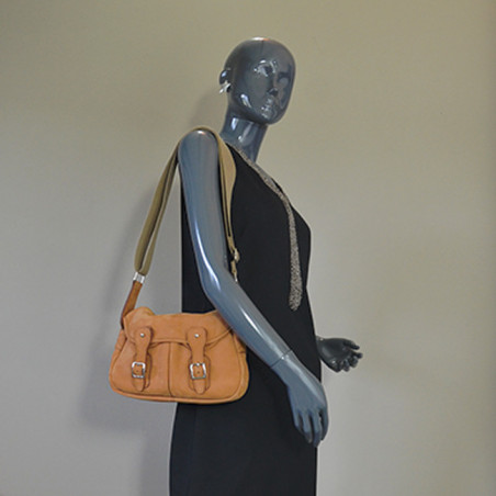Berthille Mini Pêche Sac Croisé Cuir Nubuck Camel porté