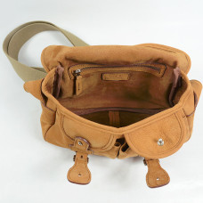 Berthille Mini Pêche Sac Croisé Cuir Nubuck Camel ouvert
