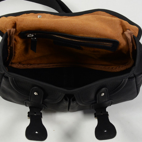 Berthille Mini Pêche Sac Croisé Cuir Gras Noir ouvert