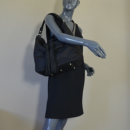 Berthille Hermine Sac Shopping Cuir Gras Noir porté