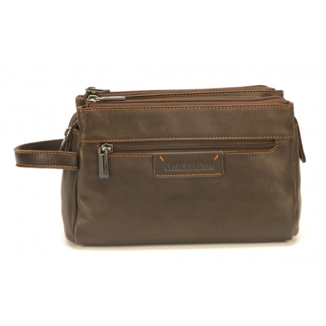 Arthur & Aston Johany Leather Toiletry Bag Chestnut