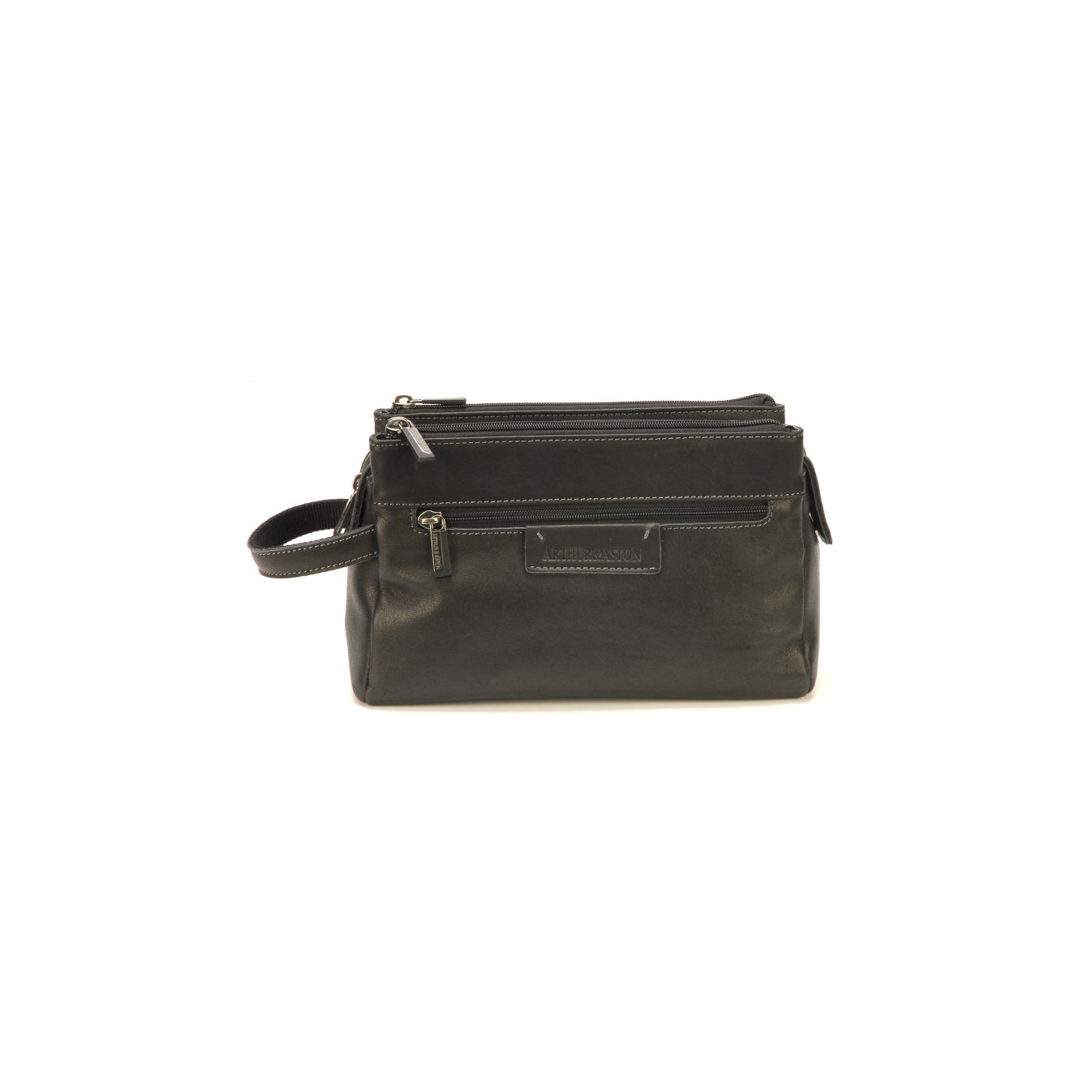 Arthur & Aston Johany Black Leather Toiletry Bag
