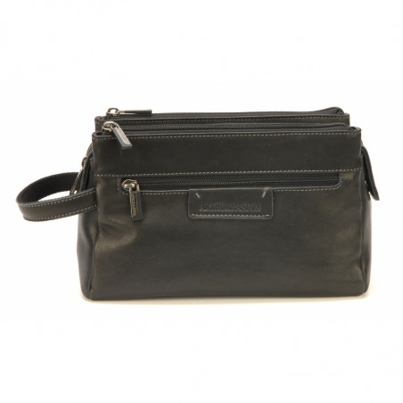 Arthur & Aston Johany Black Leather Toiletry Bag