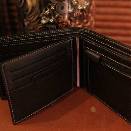 Serge Blanco Vancouver Italian Wallet 2 Volets Black Leather