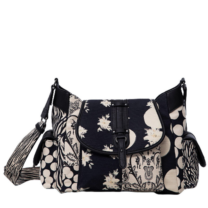 Sac Bandoulière Desigual Rabat Laisse Vu Narbonne - Noir Imprimé Mandala - Taille Moyenne - Neuf Avec étiquettes