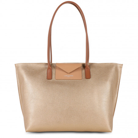 Lancaster Maya Grand Tote Bag 517-20 Matte Gold-Natural and Camel