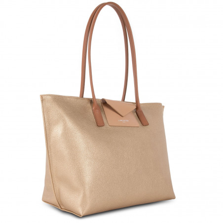 Lancaster Maya Grand Tote Bag 517-20 Matte Gold-Natural and Camel