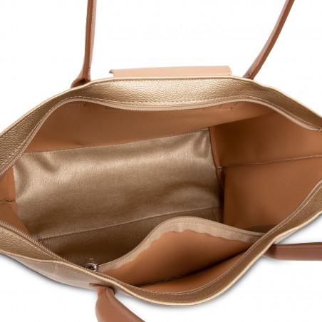 Lancaster Maya Grand Tote Bag 517-20 Matte Gold-Natural and Camel
