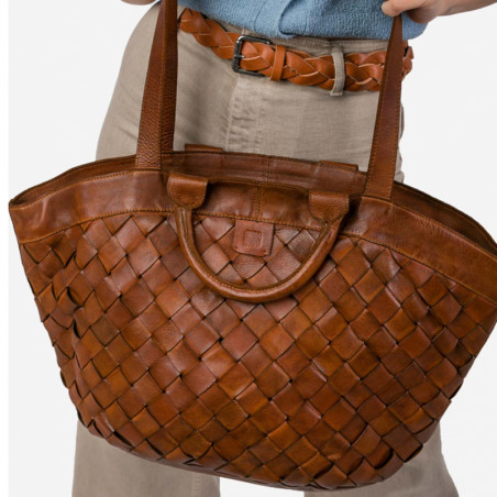 Biba Lewisburg Sac Cabas Tressé Cuero face